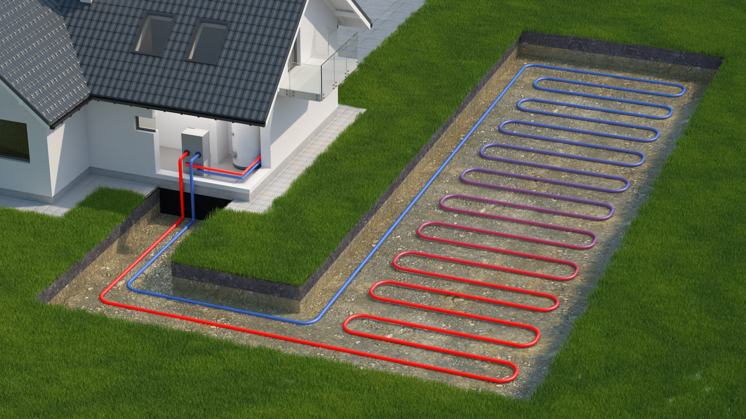 Heat,Pump,,Ground,Source,System,,3d,Illustration